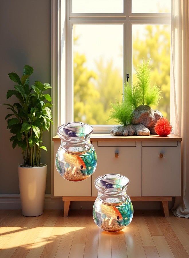 Sluswallow 2Pcs Miniature Fish Tank Toy Mini Round Fish Bowls Resin Goldfish Grass for Dollhouse Desktop Craft Project Decor,Mini Fish Bowl,Dollhouse Accessories,Dollhouses Décor - Image 3